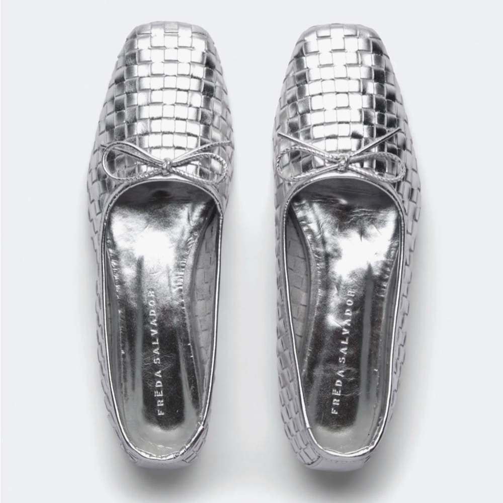 Silver Woven Jada Square Toe Ballet Flat - Freda Salvador